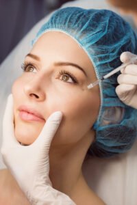 female patient receiving injection her face scaled