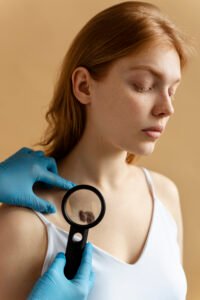 young woman with big mole side view scaled